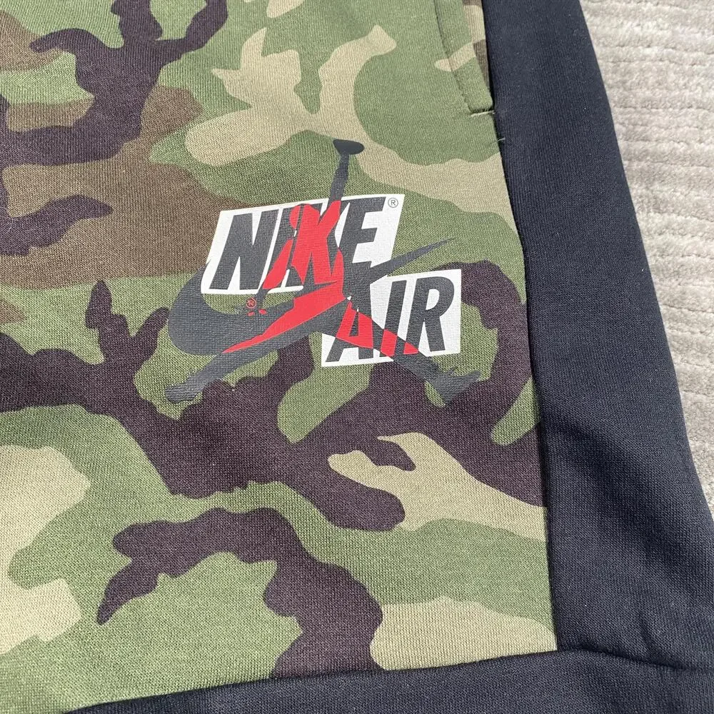 Jordan Shorts Mens Large Green Camo Fleece Sweat Nike Air Basketball Athletic